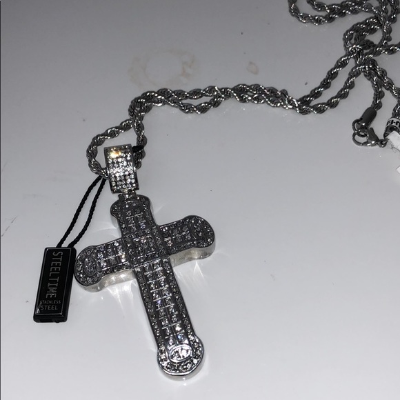 STEEL TIME STAINLESS STEEL RHINESTONE CROSS - Picture 7 of 9